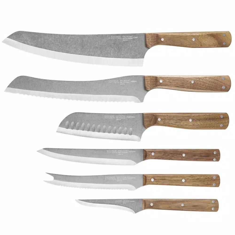 Chicago Cutlery Rustica 7-Piece German Stainless Steel Knife Set with Natural Acacia Wood Magnetic Block