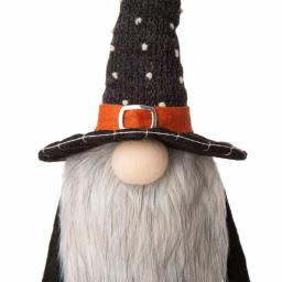Glitzhome 28 in. Halloween Fabric Gnome Standing Decor with Posable Hat and Faux Fur Beard thumbnail 4