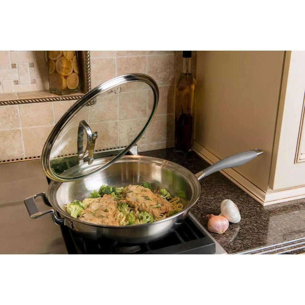 CookCraft by Candace 4-Piece Tri-Ply Stainless Steel Cookware Set with Patented Latch Lids