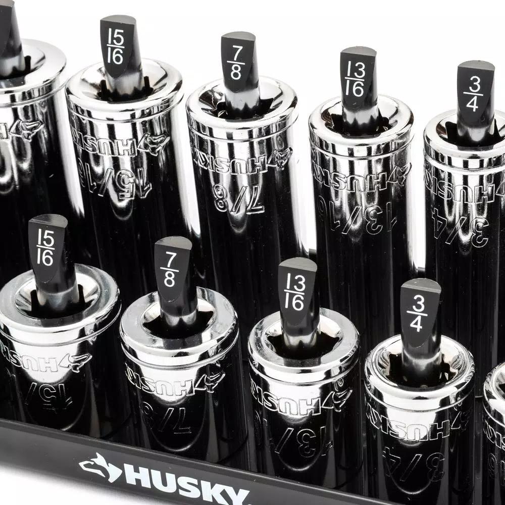 Husky 6-Piece SAE and Metric Socket Rack Set for 1/4 in., 3/8 in., and 1/2 in. Drives