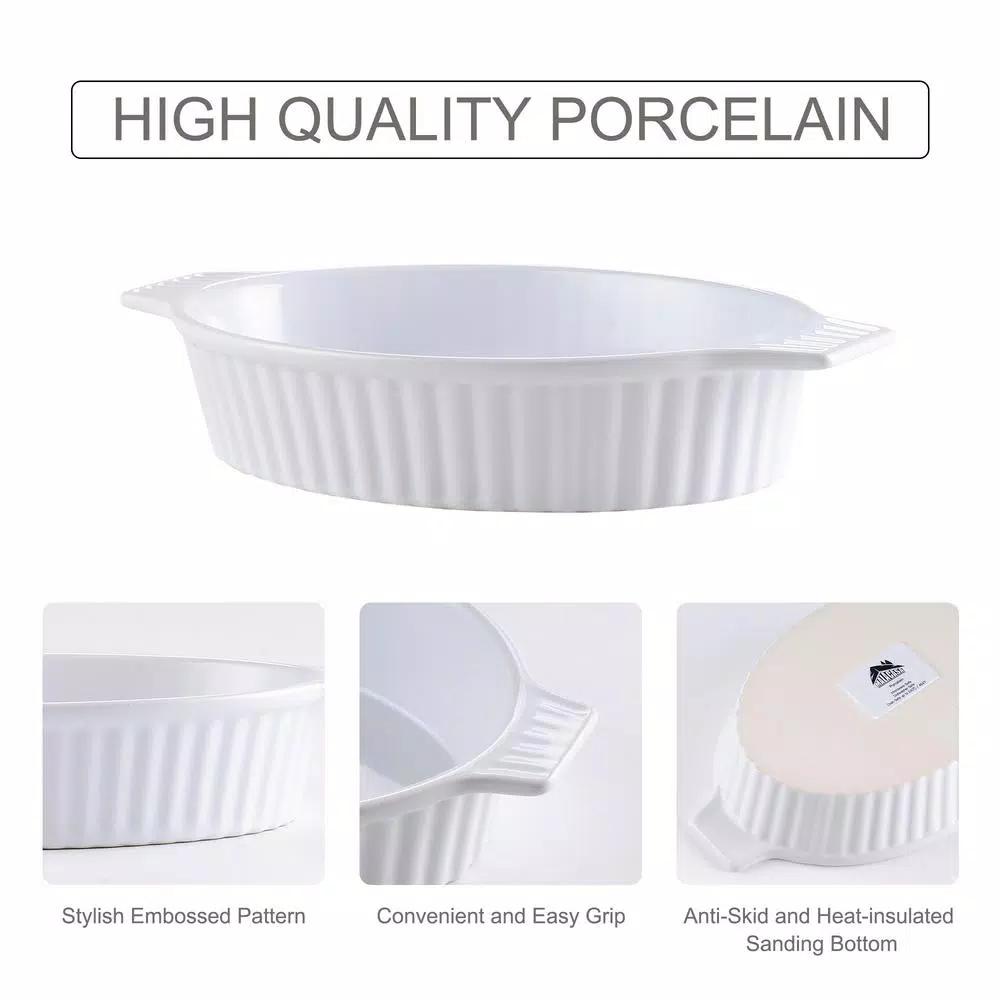 MALACASA 4-Piece White Oval Porcelain Bakeware Set, Ceramic Baking Dish Set for Oven and Microwave
