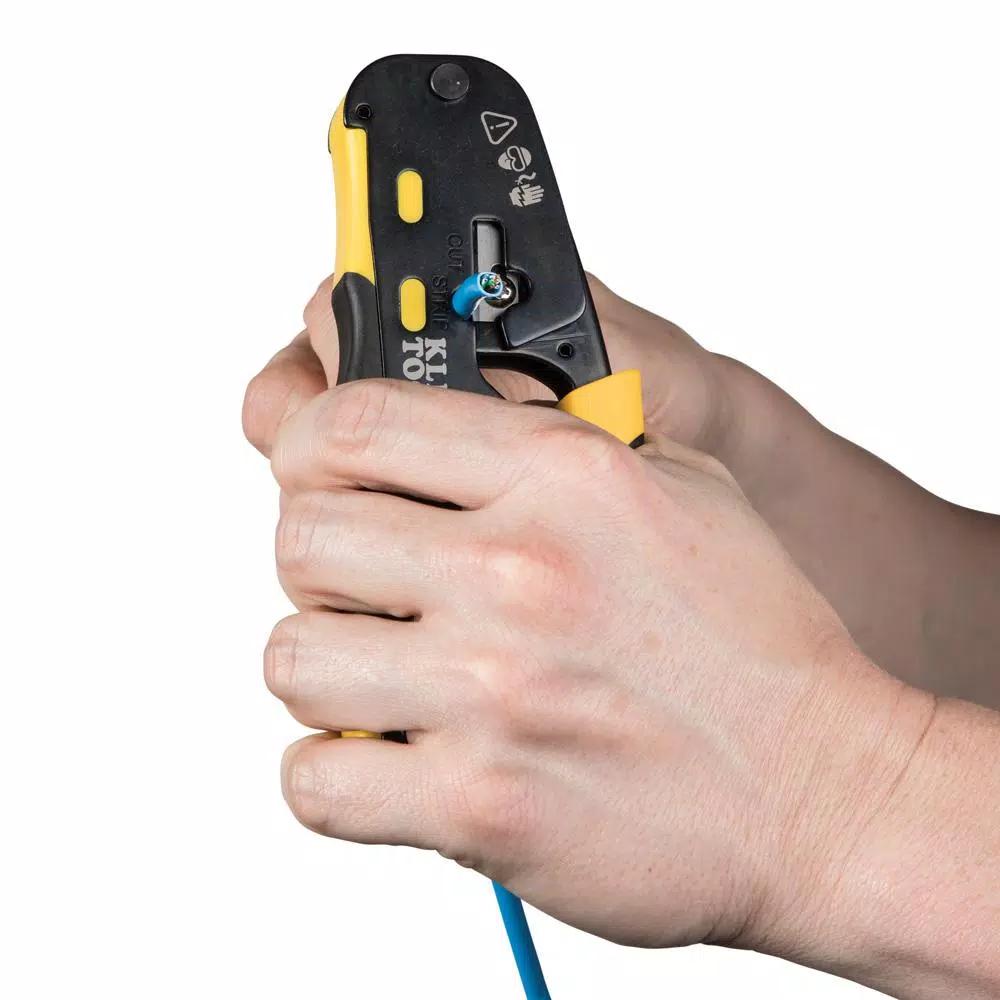 Klein Tools CAT6 Pass-Thru Modular Crimper, Radial Stripper, and 20-Pack Connector Set