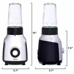 Tribest Glass Personal Blender, 42 oz. 4-Speed Chrome Electric Blender with Stainless Steel Blades thumbnail 2