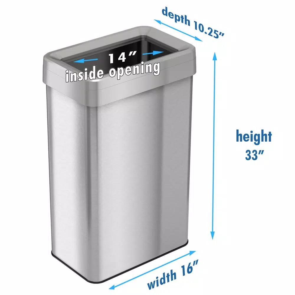 iTouchless 21 Gal. Stainless Steel Slim Rectangular Open Top Commercial Trash Can with Dual Deodorizer