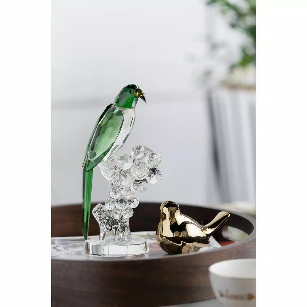 A & B Home Parrot Elegance Emerald Green Glass Parrot Sculpture with Cut Glass Base