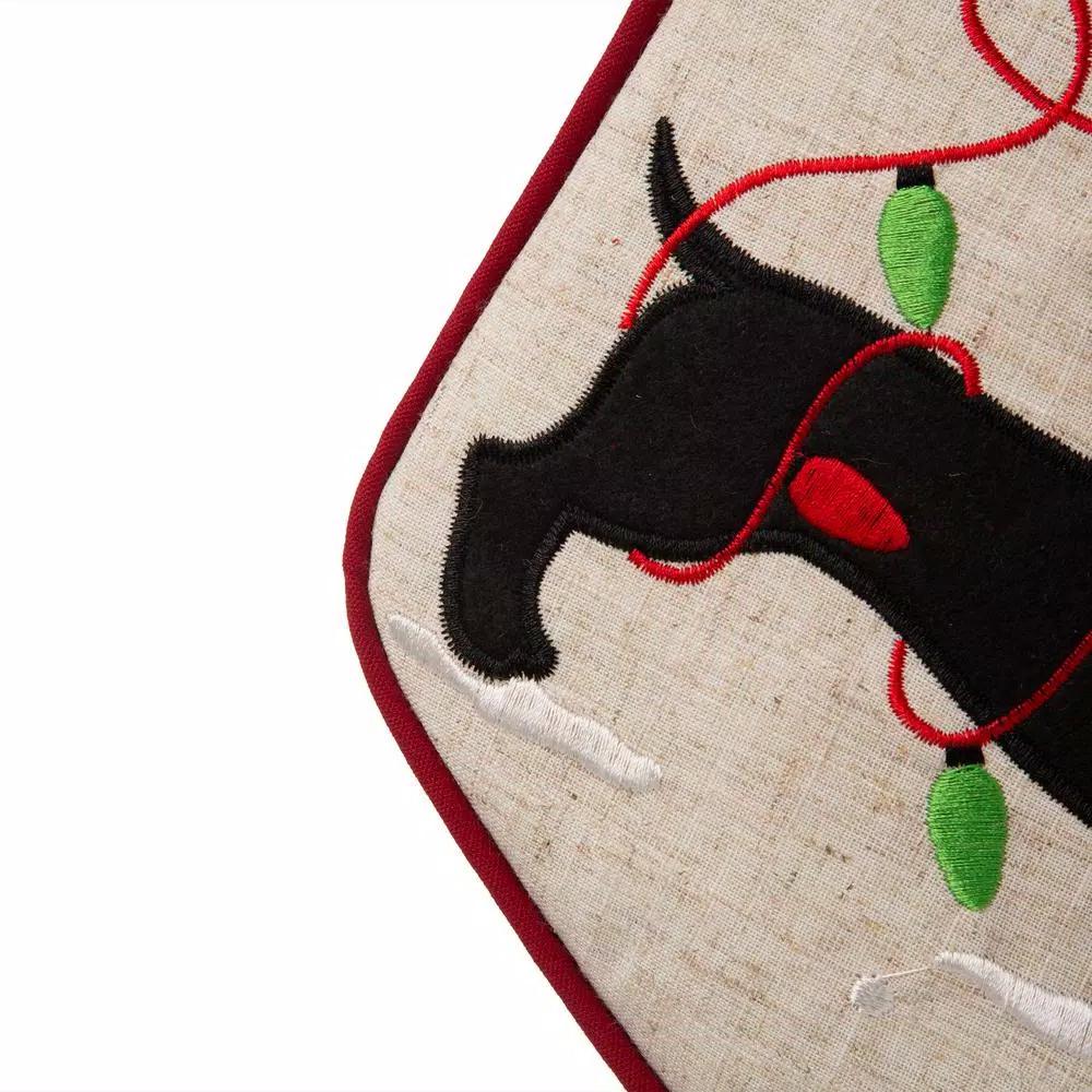 Glitzhome 21 in. Dachshund Fabric Christmas Stocking - White with Red Trim
