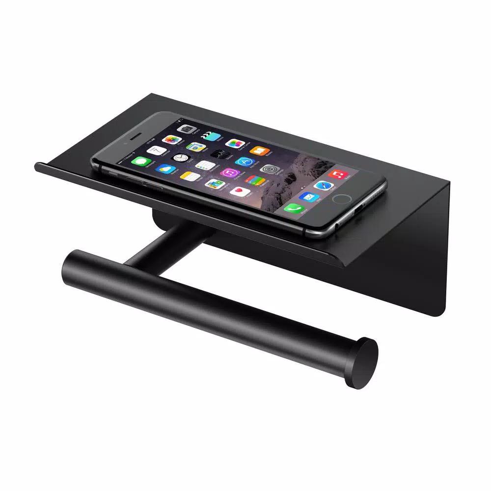 Gatco Latitude II Toilet Paper Holder with Shelf, Matte Black