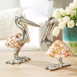 Two's Company Silver-Plated Resin Pelican Sculptures with Cymbiola Nobilis Shells - Set of 2 thumbnail 2