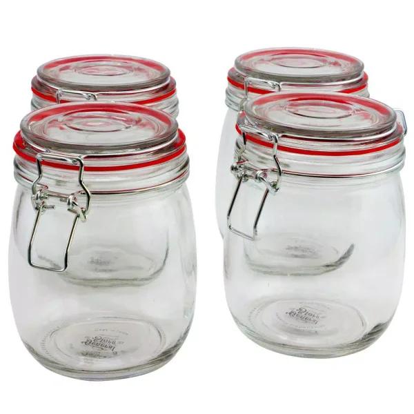 General Store Cottage Chic 4-Piece Glass Preserving Jar Set with Wire Bail and Trigger Closure