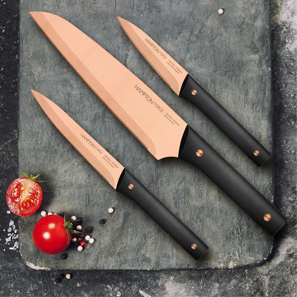 Hampton Forge Knight 13-Piece Titanium Plated Cutlery Set with Wooden Storage Block
