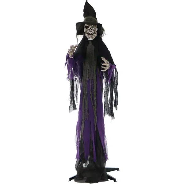 Haunted Hill Farm 6 ft. Animated Skeleton Witch Halloween Prop with Multi-Color Light Effects