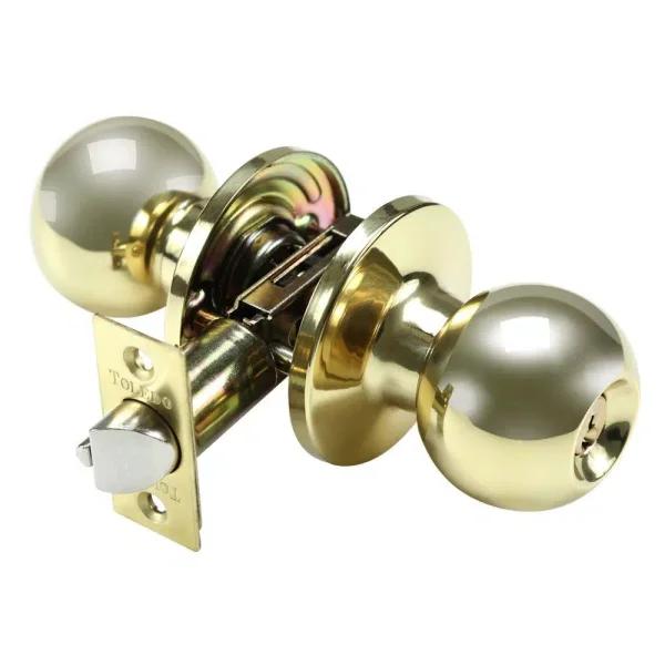 Toledo Fine Locks Polish Brass Keyed Entry Door Knob Set, Classic Style