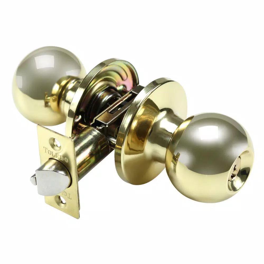 Toledo Fine Locks Polish Brass Keyed Entry Door Knob Set, Classic Style