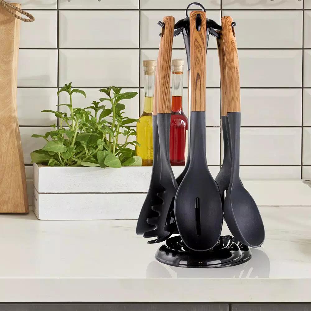 MegaChef 7-Piece Nylon Kitchen Utensil Set with Wood Design Finish