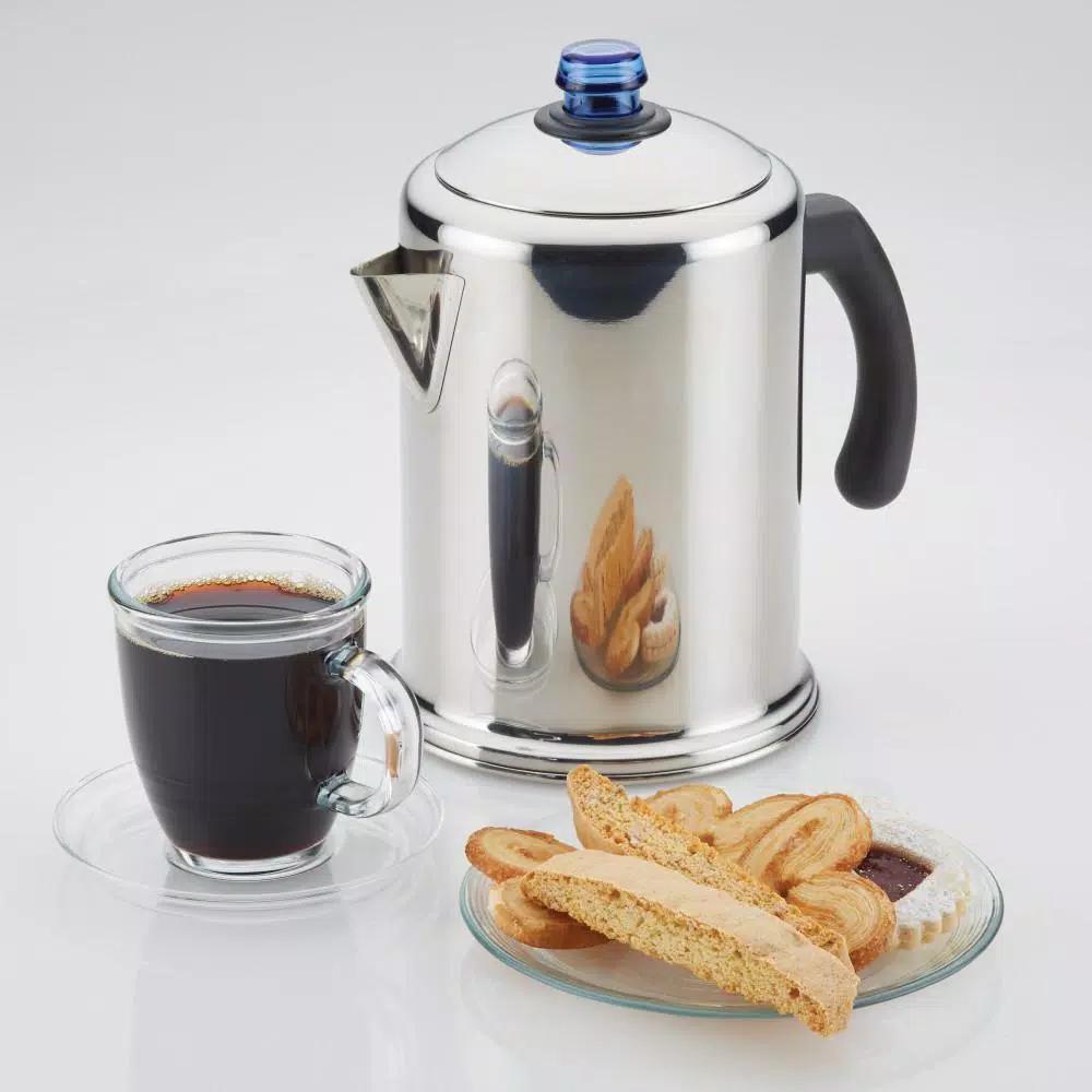 Farberware Classic 12-Cup Stainless Steel Stovetop Coffee Percolator with Blue Glass Knob