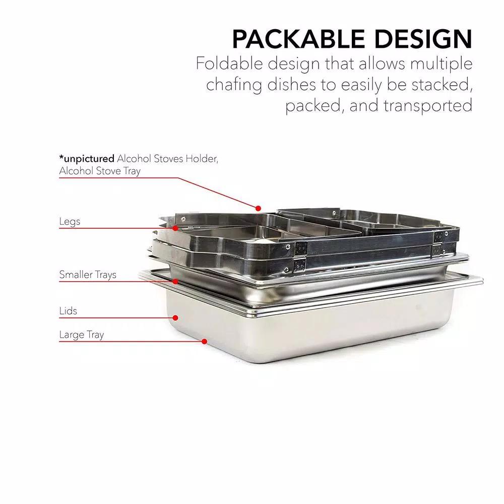 Alpha Living 8 Qt. Stainless Steel Chafing Dish Set of 2, Foldable Frame Buffet Server