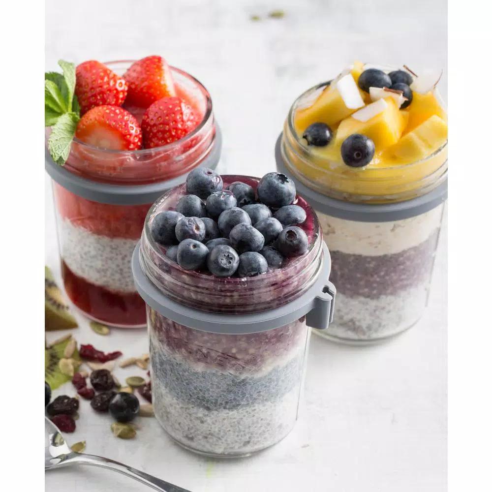 Kilner 0.35L Breakfast Jar Set - 2 Wide Mouth Glass Jars with Measuring Lid and Spoon