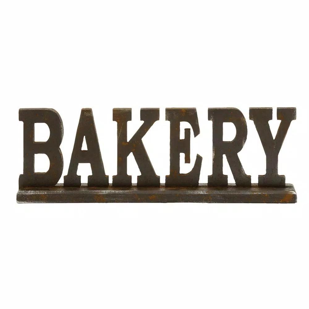 LITTON LANE Kitchen Whimsy 23 in. Bakery Wooden Table Sign with Rustic Iron Finish