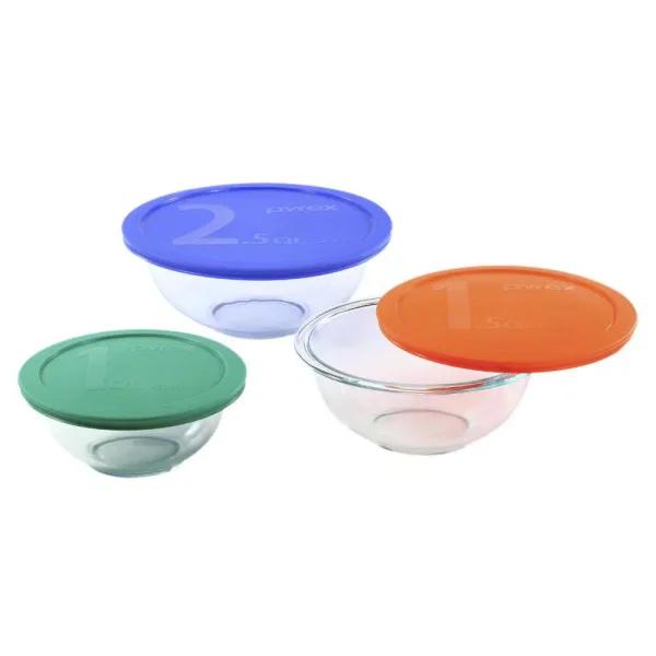 Pyrex 6-Piece Glass Mixing Bowl Set with Assorted Colored Lids