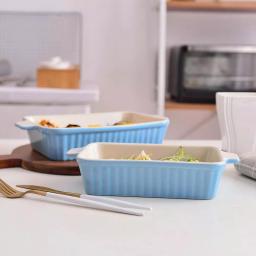 MALACASA 2-Piece Blue Porcelain Rectangle Bakeware Set - 9 in. and 11 in. Ceramic Baking Pans thumbnail 8