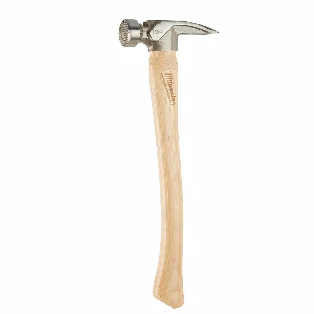 Milwaukee 19 oz. Milled Face Hickory Framing Hammer with Magnetic Nail Set and Anti-Ring Claw
