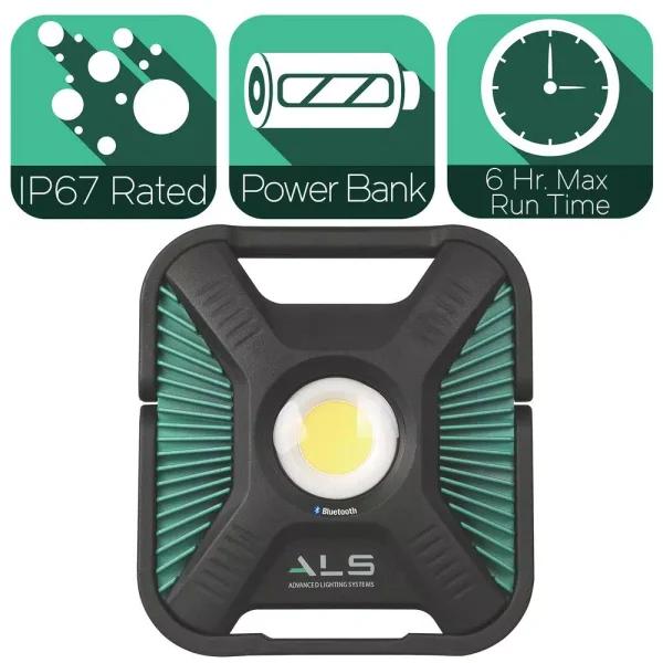 Advanced Lighting Systems ALS 6,000 Lumens Heavy-Duty LED Rechargeable Bluetooth Work Light with Power Bank