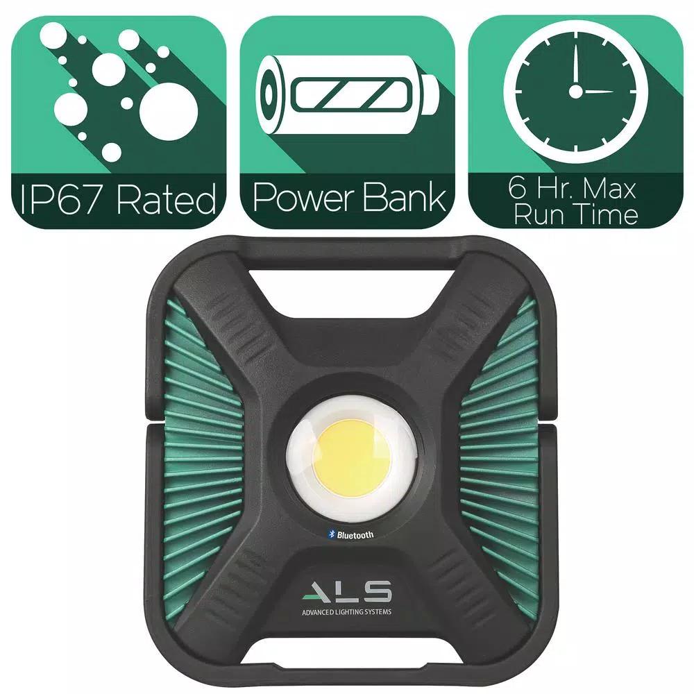 Advanced Lighting Systems ALS 6,000 Lumens Heavy-Duty LED Rechargeable Bluetooth Work Light with Power Bank