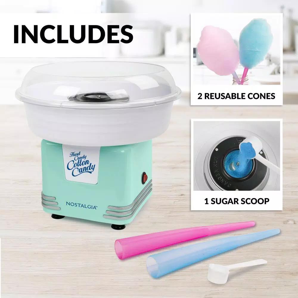Nostalgia Retro Aqua Cotton Candy Maker - Works with Hard Candy & Sugar Free Candy