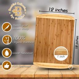 Bambusi Large Bamboo Cutting Board Set of 2 with Juice Groove, Rectangle Wood Chopping Boards for Meat and Veggies thumbnail 2