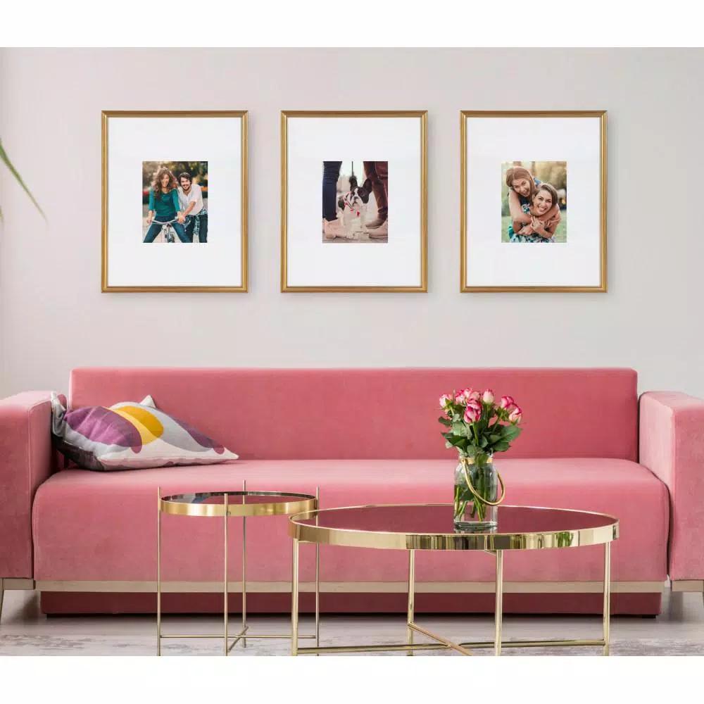Kate and Laurel Adlynn Gold Picture Frame Set, 16 x 20 in. and 8 x 10 in. with Mats, Set of 3