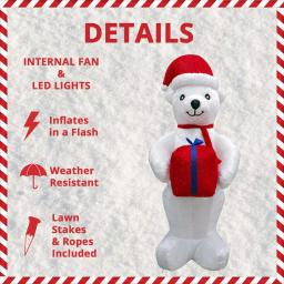 Fraser Hill Farm 8 ft. Pre-Lit Plush Polar Bear Christmas Inflatable Decoration thumbnail 3
