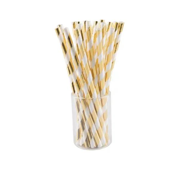 Sugar Plum Party SugarPum Boho Collection 50-Piece Glam Gold and White Assorted Disposable Paper Straws