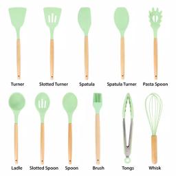 MegaChef 12-Piece Mint Green Silicone and Wood Kitchen Utensil Set thumbnail 4