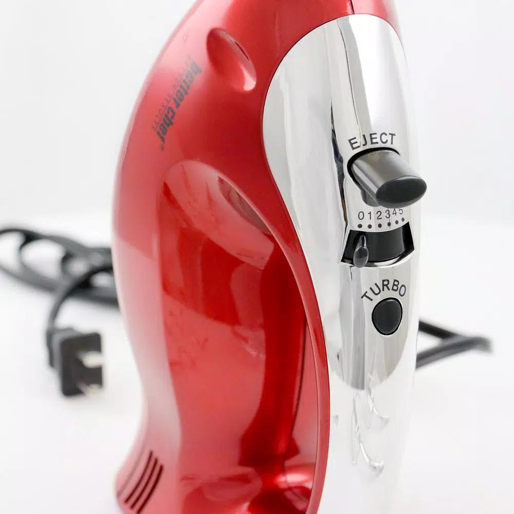 Better Chef 5-Speed Red Hand Mixer with Stainless Steel Beaters and Dough Hooks