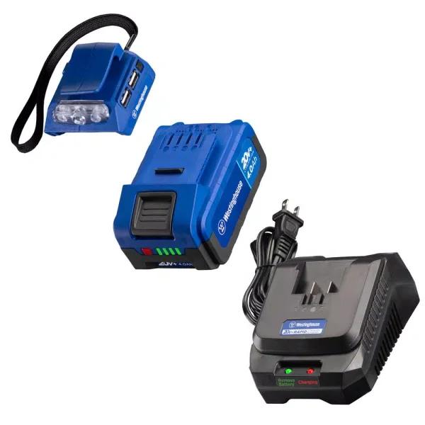 Westinghouse 20V+ Cordless USB Power Source Adapter Kit with 4.0 Ah Battery and Charger