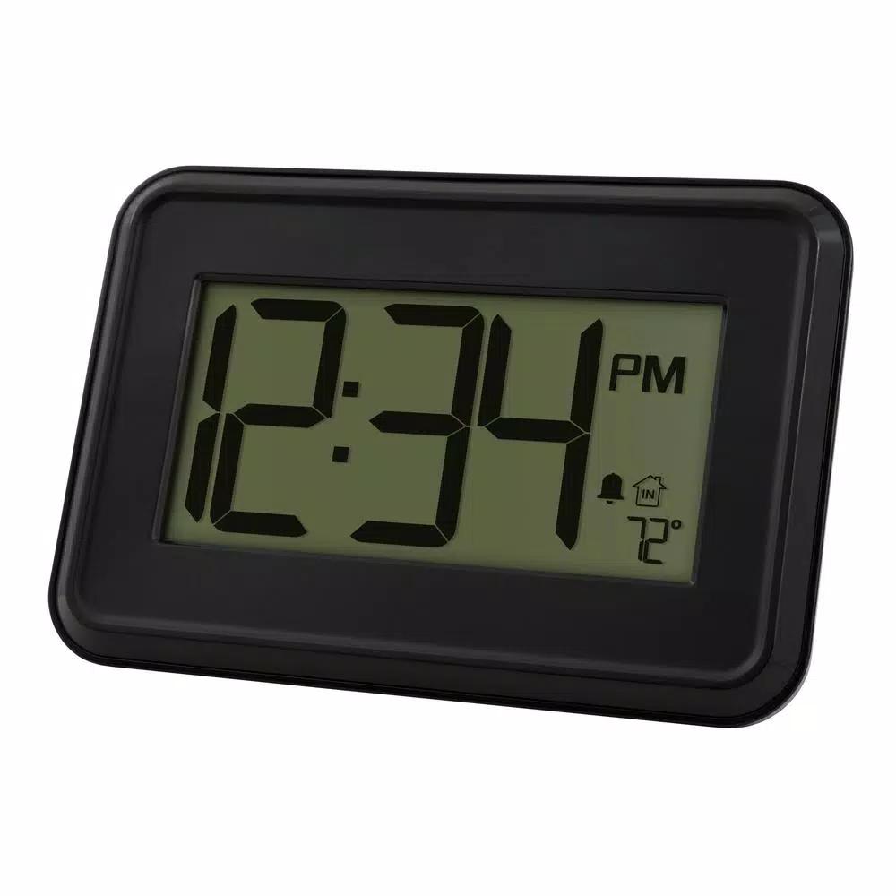 La Crosse Technology Modern Digital Wall Clock with Temperature Display, Countdown Timer, and Alarm - Black
