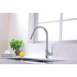 Vanity Art Chrome Single-Handle Pull-Down Kitchen Faucet with 360° Swivel Spout thumbnail 8