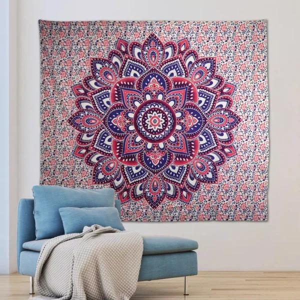 WallPops Myra Pink and Purple Mandala Floral Wall Tapestry - Bohemian Cotton Wall Hanging