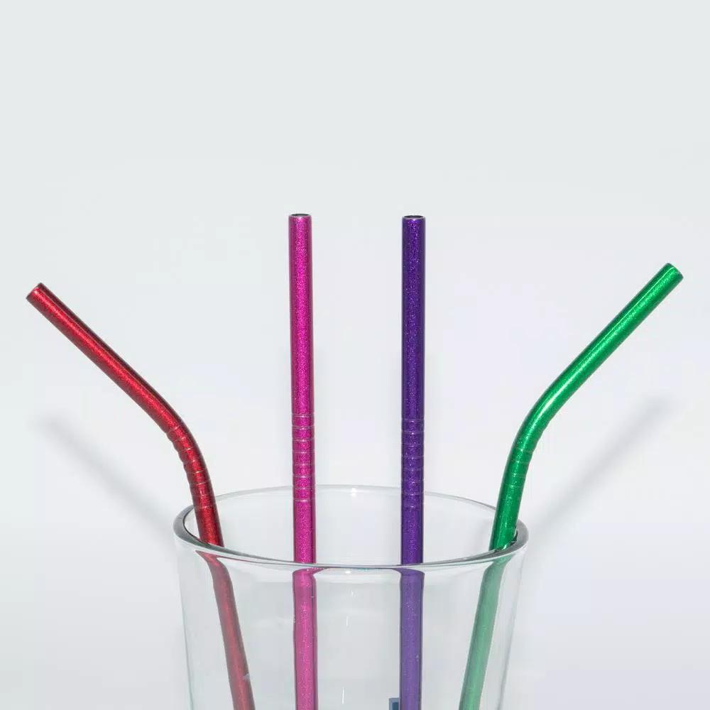 ExcelSteel 10 Pc Reusable Powder Coated Stainless Steel Straw Set with Cleaning Brushes - Colorful Multi-Color