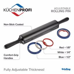Frieling Kuchenprofi Adjustable Rolling Pin Set with 3 Thickness Rings thumbnail 2