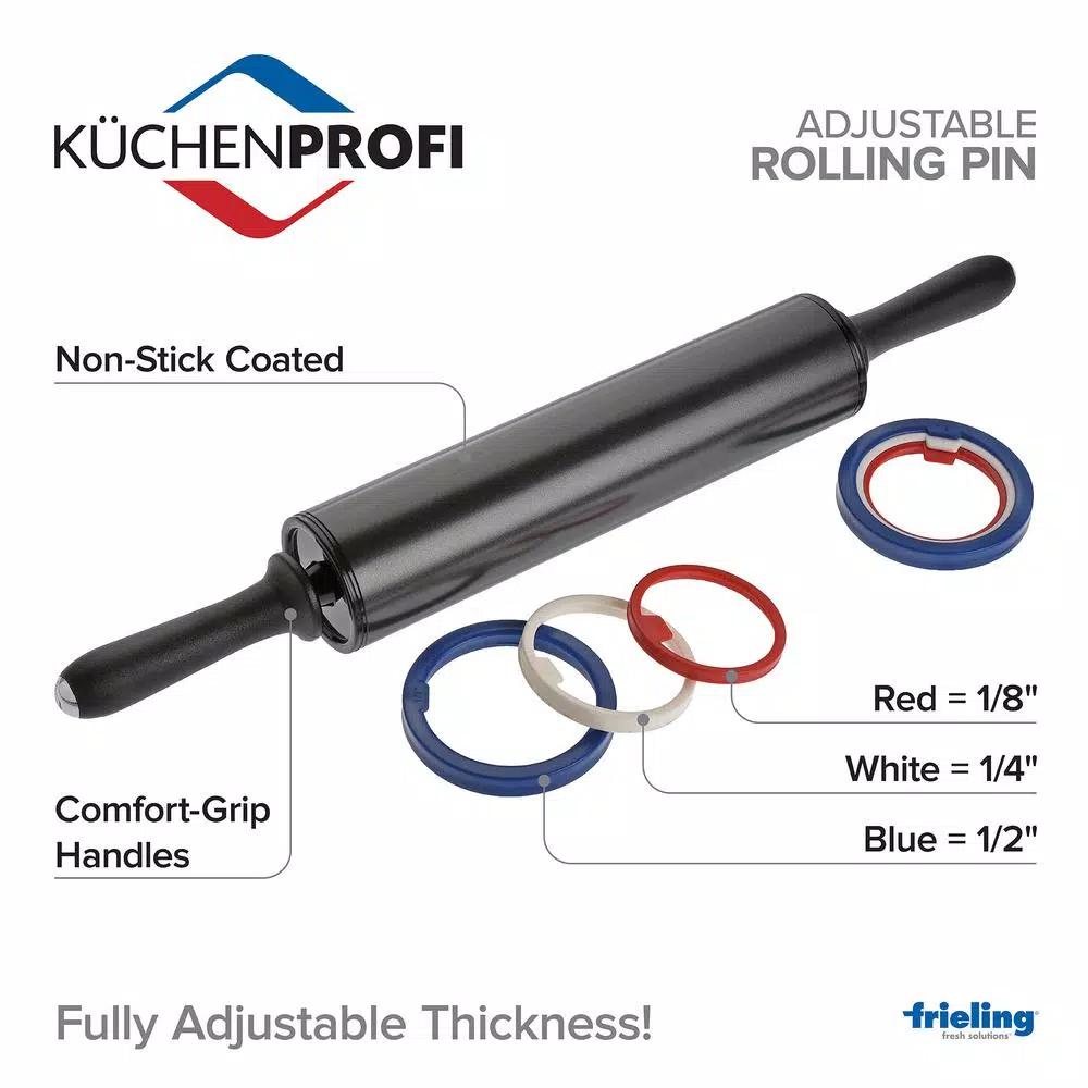 Frieling Kuchenprofi Adjustable Rolling Pin Set with 3 Thickness Rings