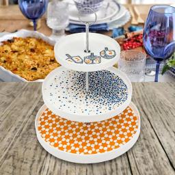 Godinger Chanukah 3-Tier Bone China Serving Tray, 10.75 in. x 12 in. White thumbnail 4