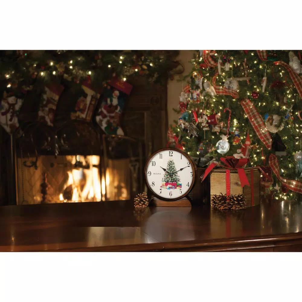 Bulova Holiday Sounds Hardwood Case Table Clock with Festive Music
