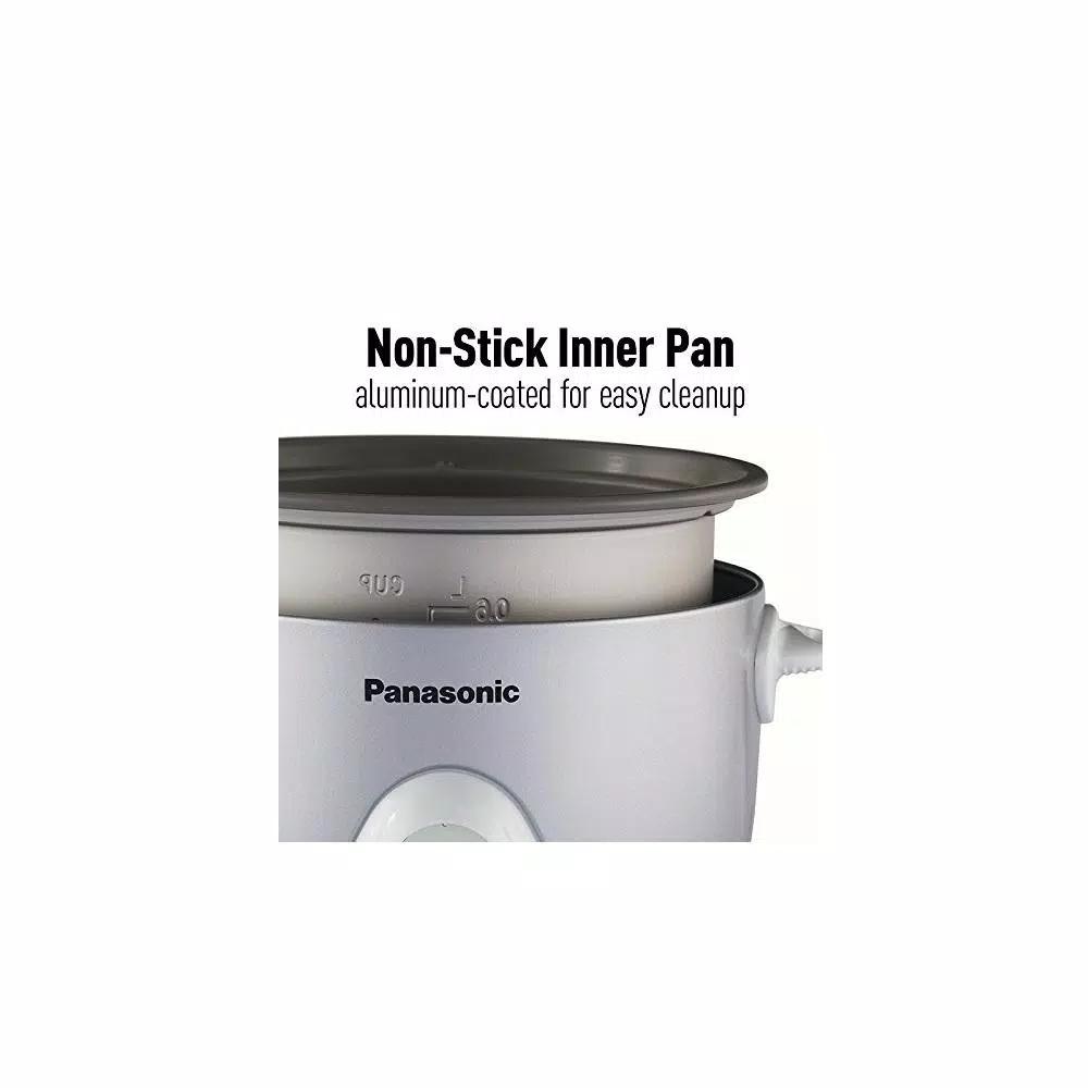 Panasonic Silver 3-Cup Automatic Rice Cooker with Glass Lid, Non-Stick Aluminum Pan, and Measuring Cup