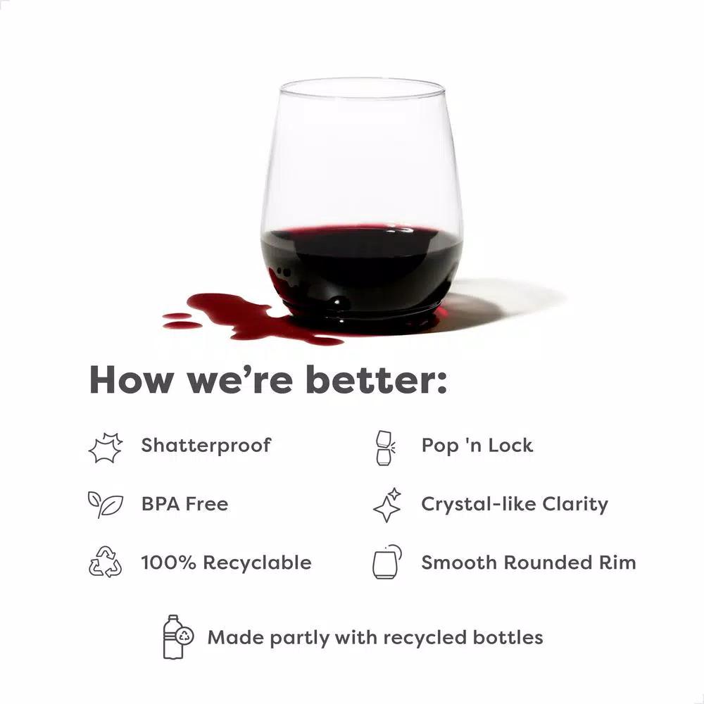 TOSSWARE Unbreakable 14 oz. Stemless Plastic Wine Glasses, Clear, Set of 252