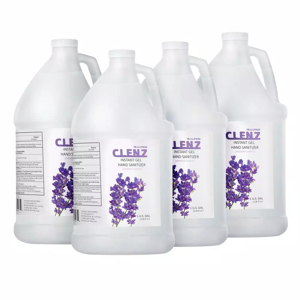Alpine Industries Clenz Instant Gel Hand Sanitizer, Lavender Scent, 1 Gallon (4-Pack)