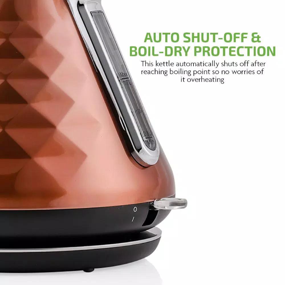 Ovente Cleo Collection 1.7L Copper Electric Kettle, 1500W Stainless Steel Tea Kettle with Auto Shut-Off