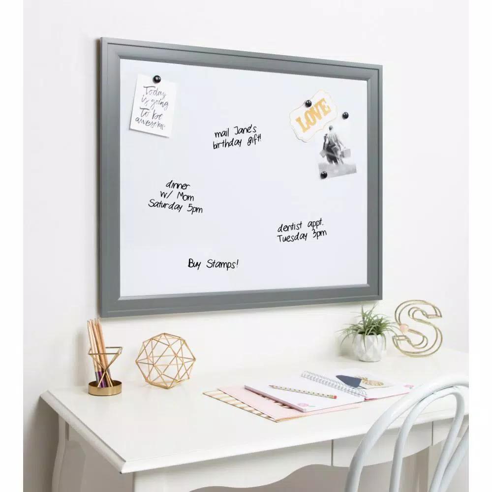 DesignOvation Bosc Gray Framed Magnetic Dry Erase Memo Board with Magnets and Marker