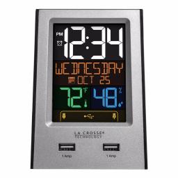 La Crosse Technology Digital Desktop Alarm Clock with Dual USB Charging Ports, Nap Timer, and Temperature/Humidity Display - Silver thumbnail 4
