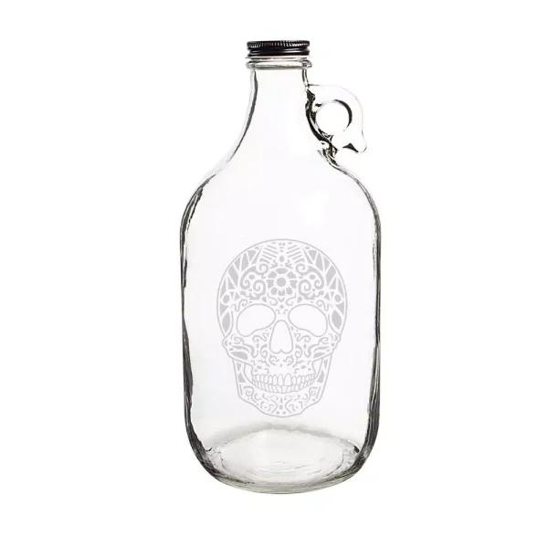 Cathy's Concepts 64 oz. Sugar Skull Glass Craft Beer Growler with Screw-Top Lid and Handle